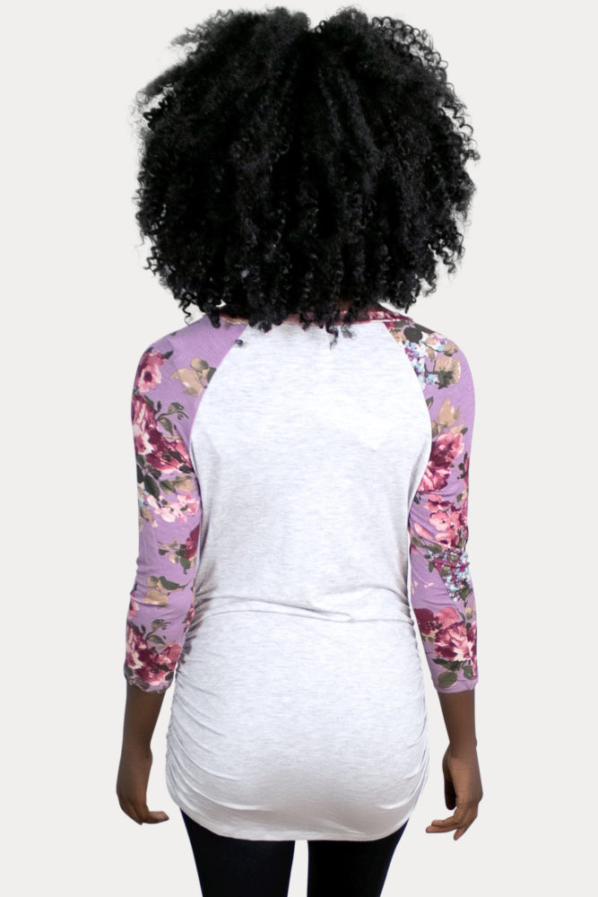 floral grey maternity baseball tee