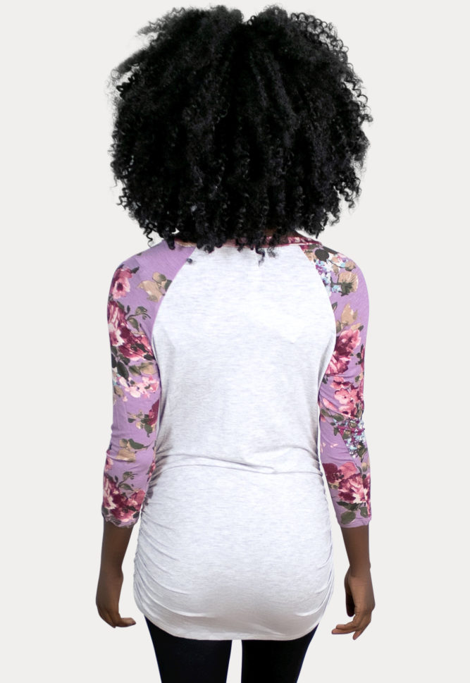 floral grey maternity baseball tee