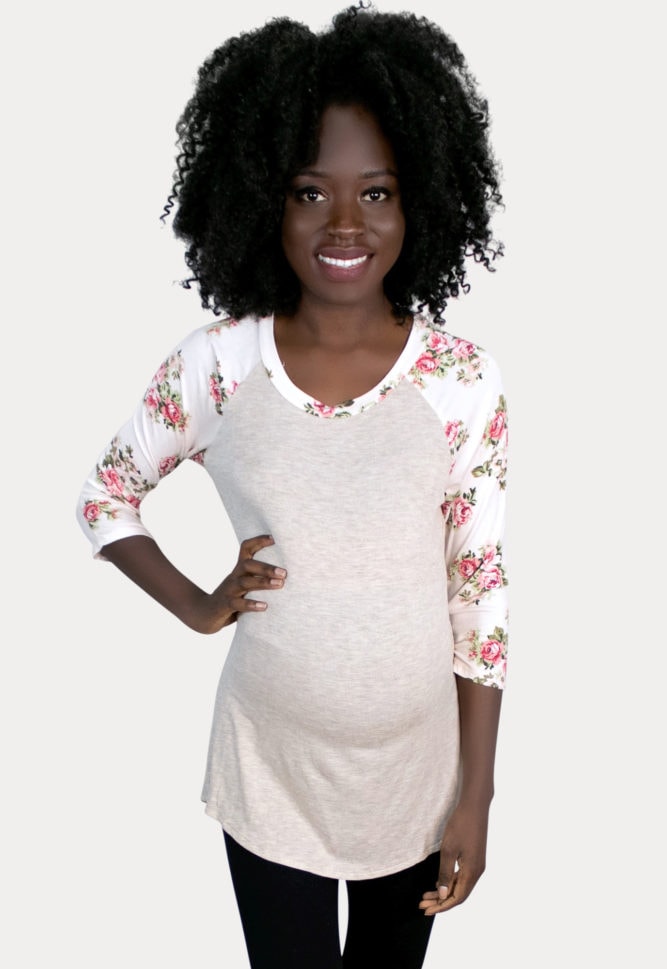 floral pregnancy baseball tee