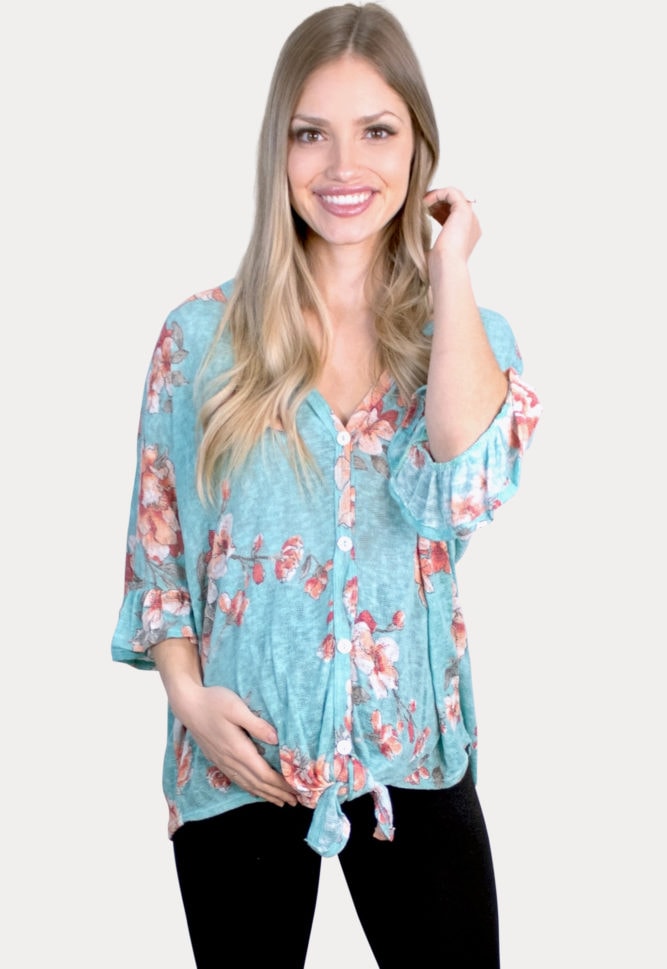 blue floral maternity top