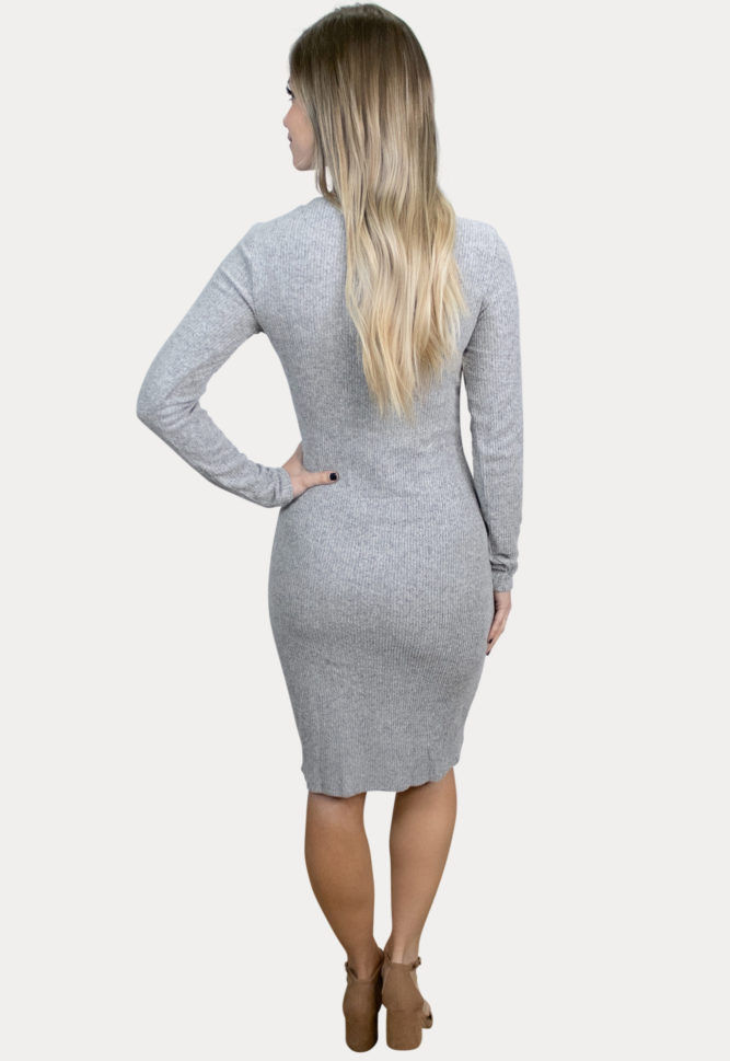 grey long-sleeve maternity dress