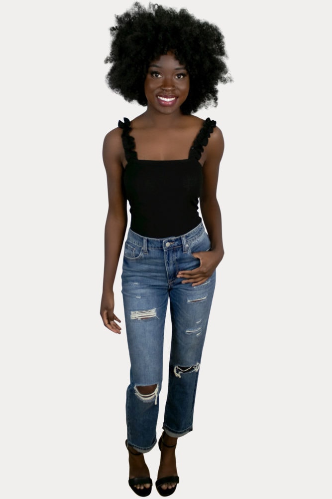 distressed straight leg jeans