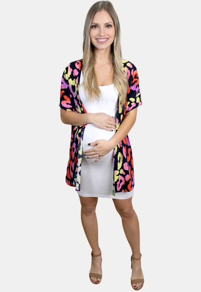 black leopard maternity kimono