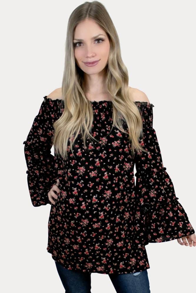 floral bell sleeve maternity top