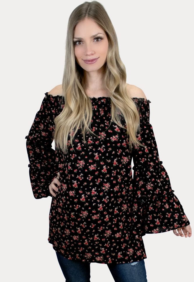 floral bell sleeve maternity top