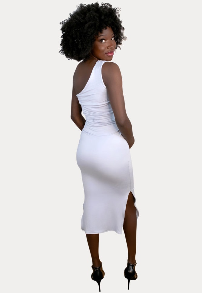 one-shoulder maternity dress