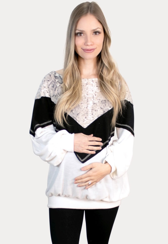 snake print maternity crewneck