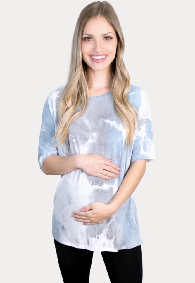 blue tie dye maternity top
