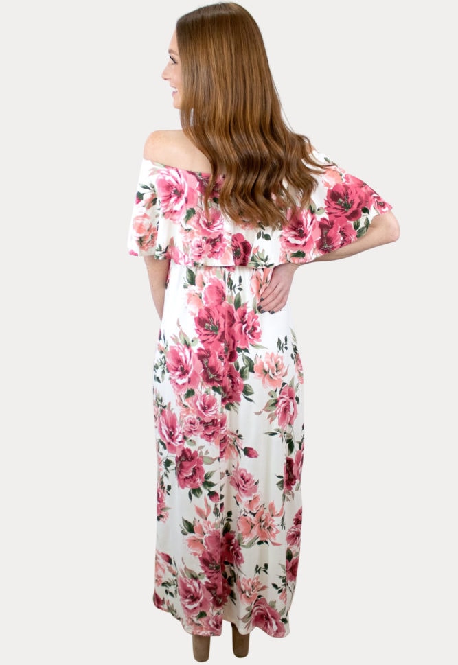 pink floral pregnancy maxi