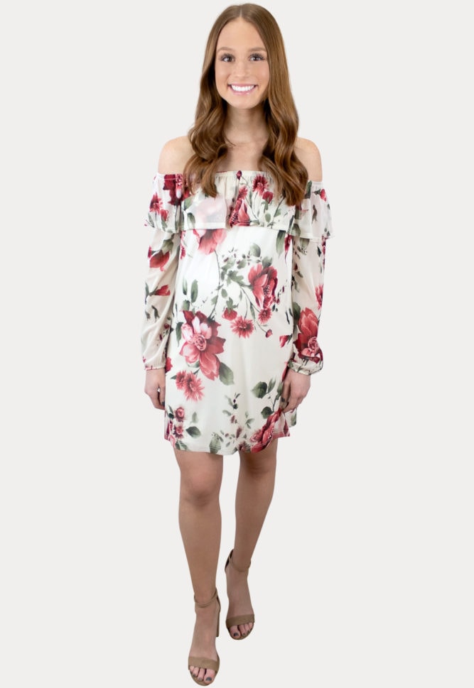 floral long sleeve maternity dress