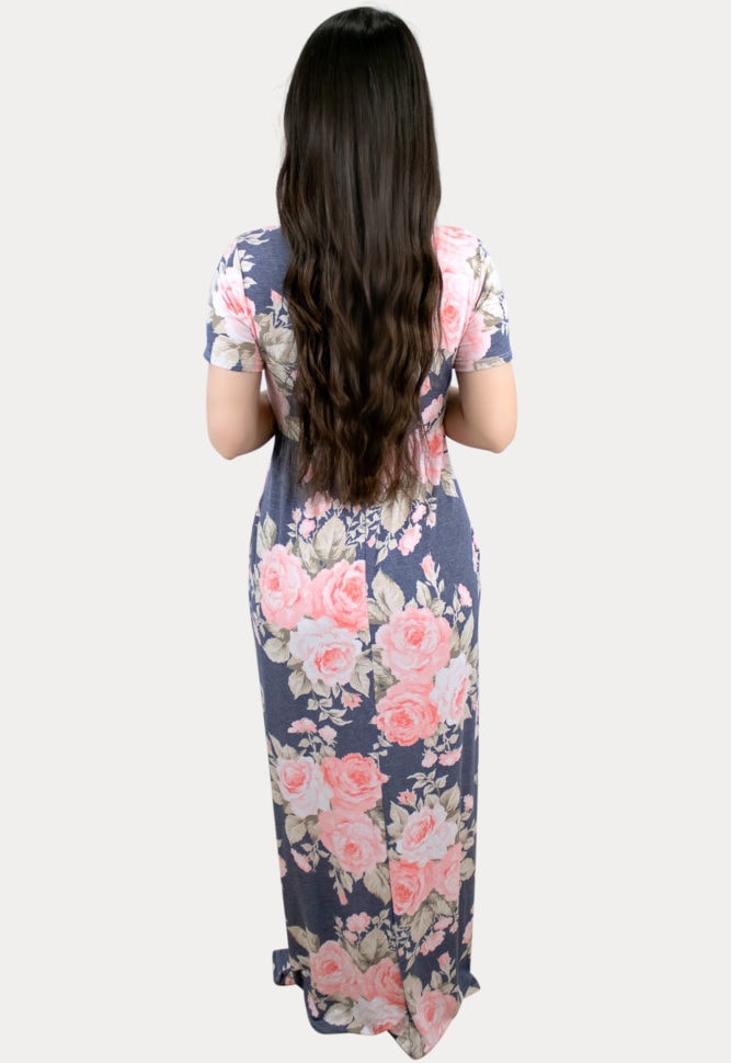 grey floral pregnancy maxi