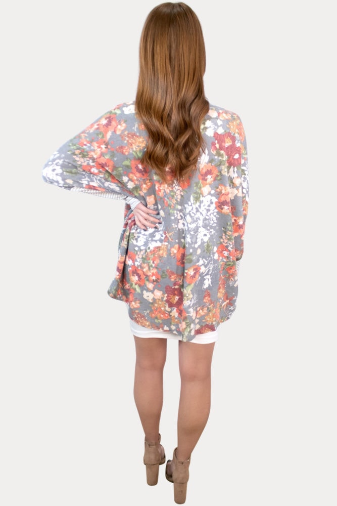 grey floral maternity cardigan