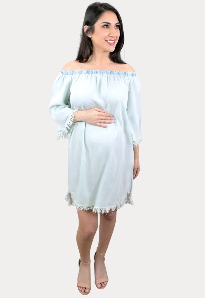frayed hem maternity dress