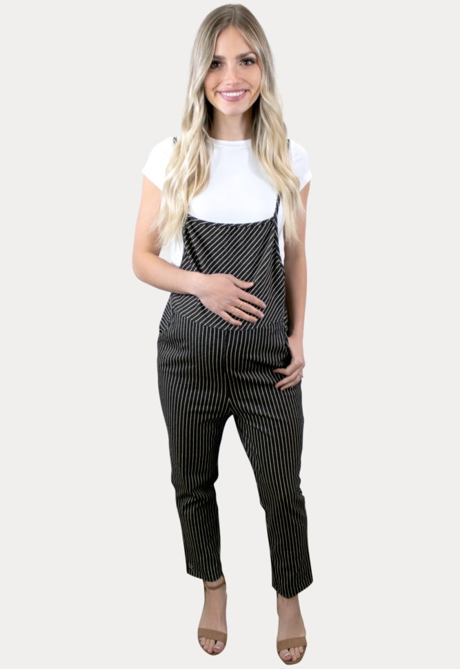 striped maternity coveralls