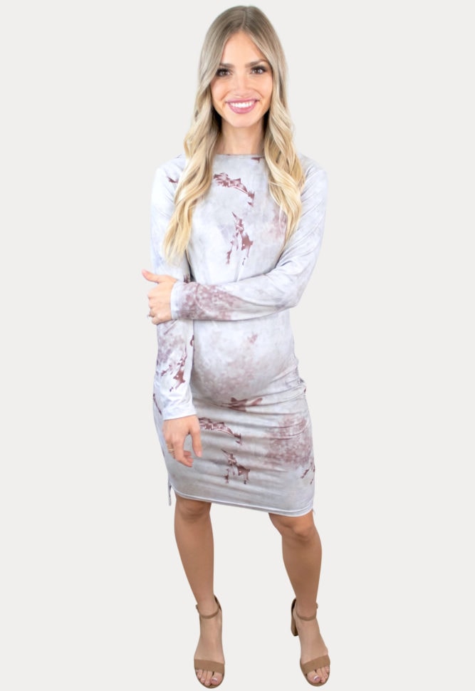ruched tie dye maternity dress