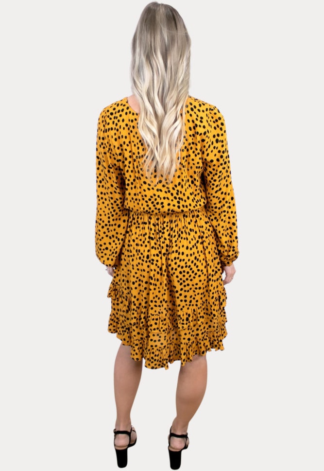 long sleeve polka dot maternity dress