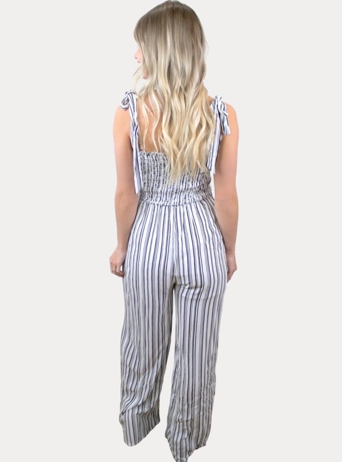 tie strap maternity jumpsuit