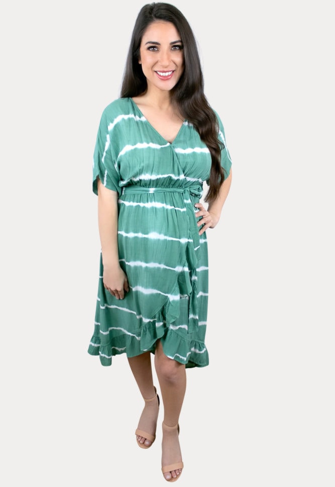 green striped maternity dress