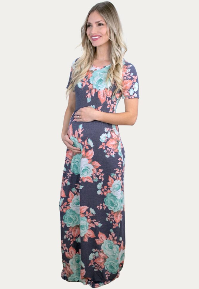blue floral pregnancy maxi