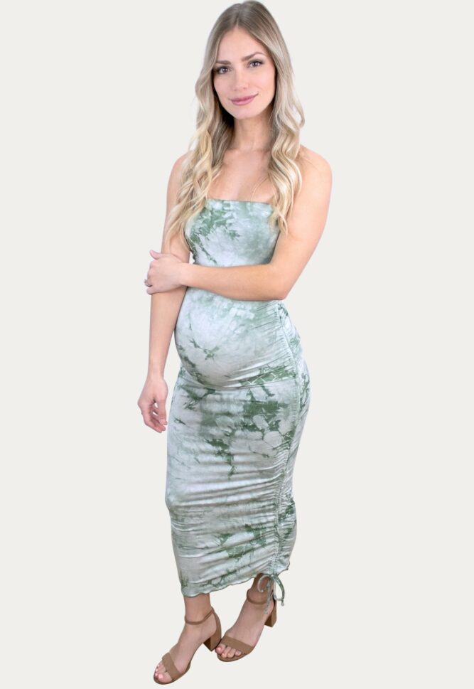 green tie dye maternity dress