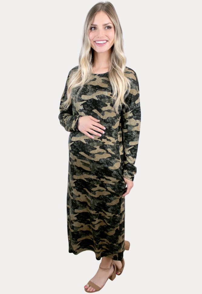 camo maternity maxi dress