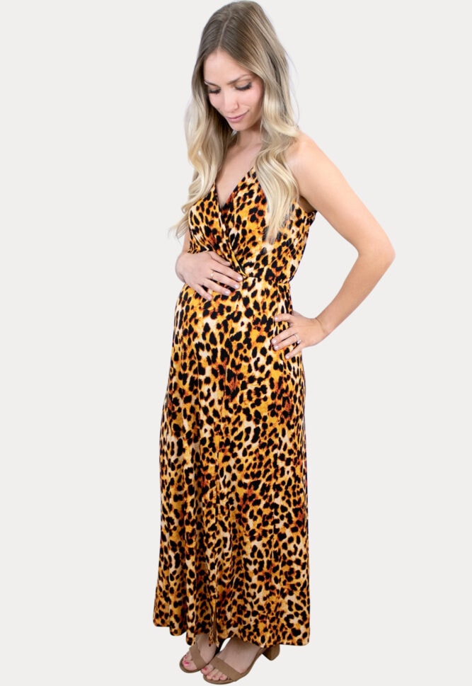 light leopard maternity maxi