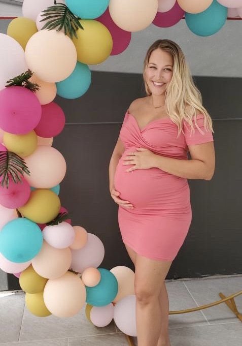 Off the Shoulder Sweetheart Maternity Dress with Short Sleeves