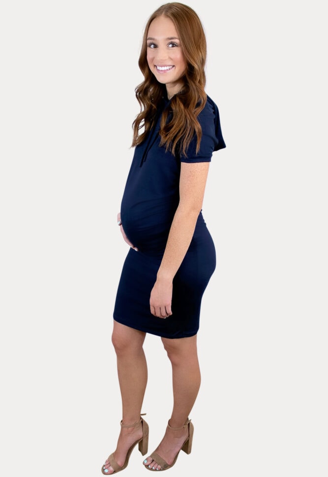 short sleeve hooded maternity dress