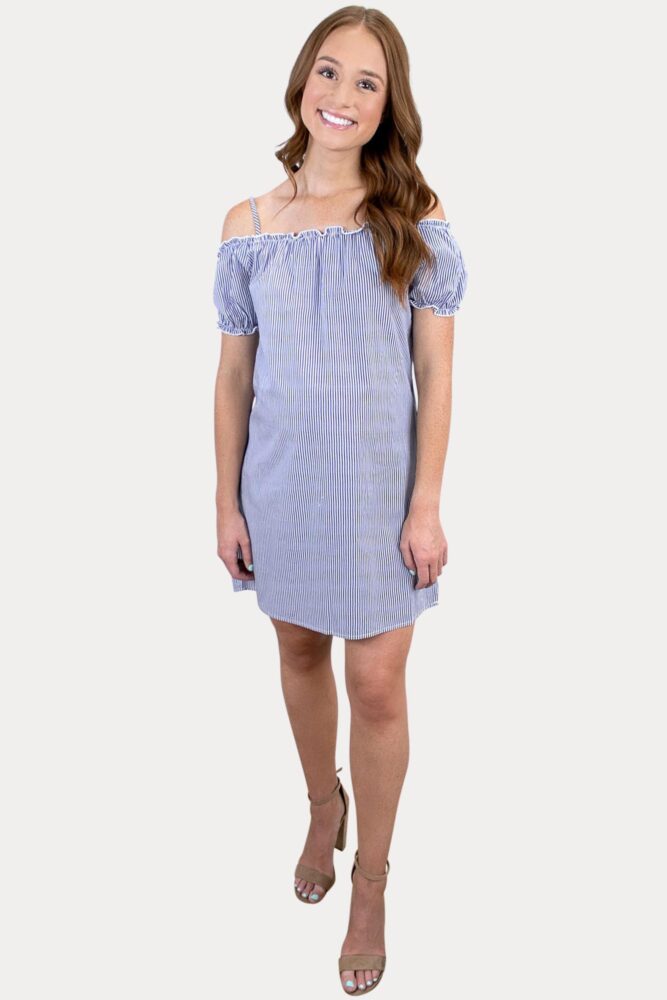 off the shoulder striped pregnancy dress