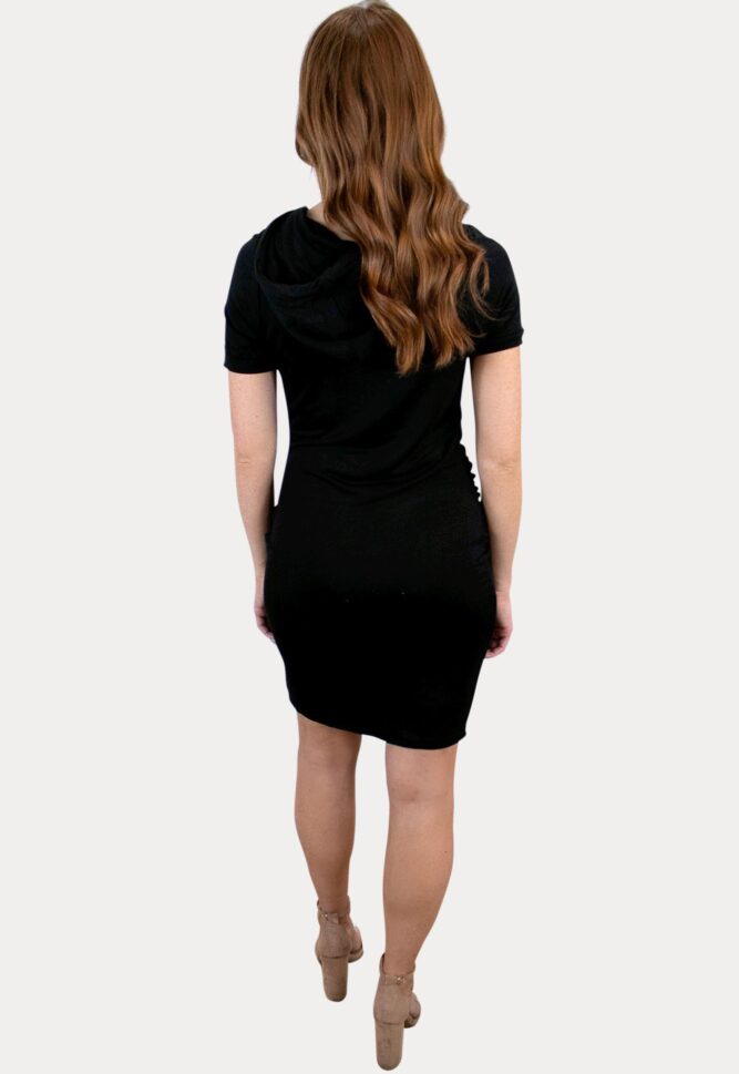black hooded maternity dress
