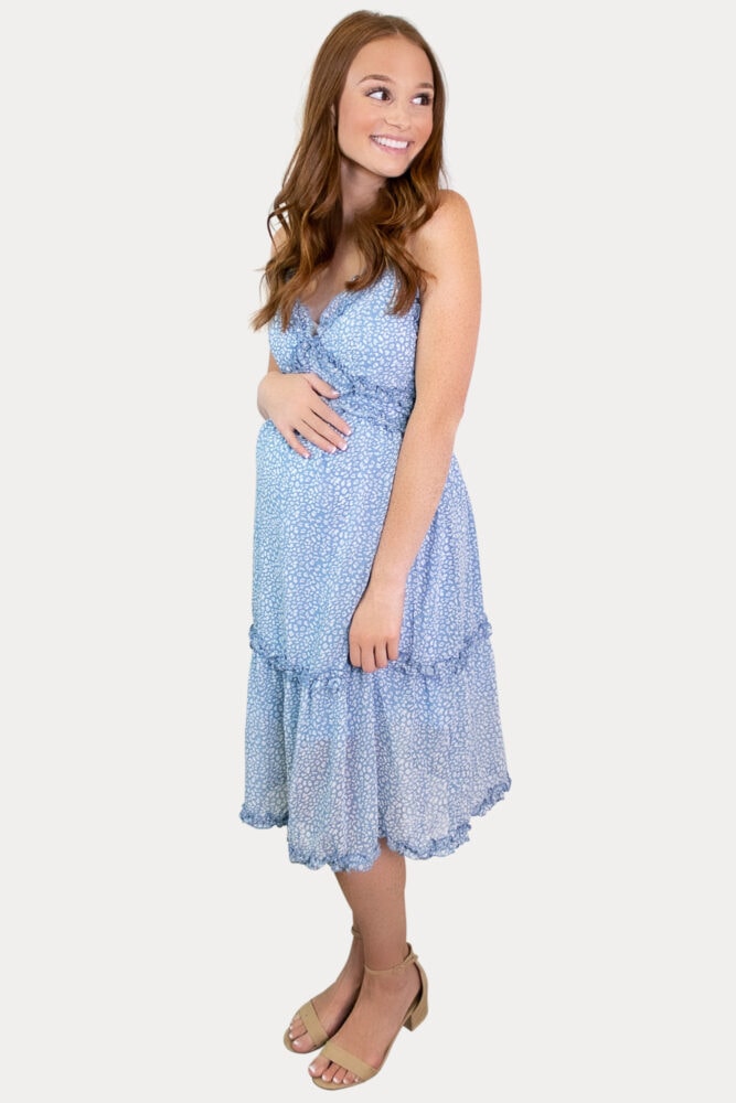 blue sleeveless pregnancy dress