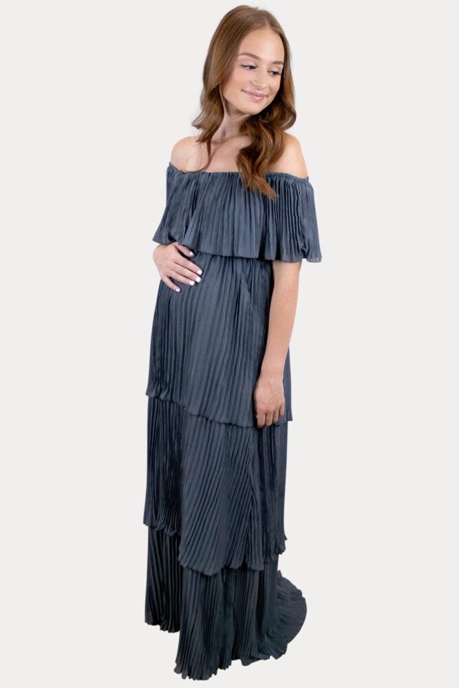 elegant blue maternity dress