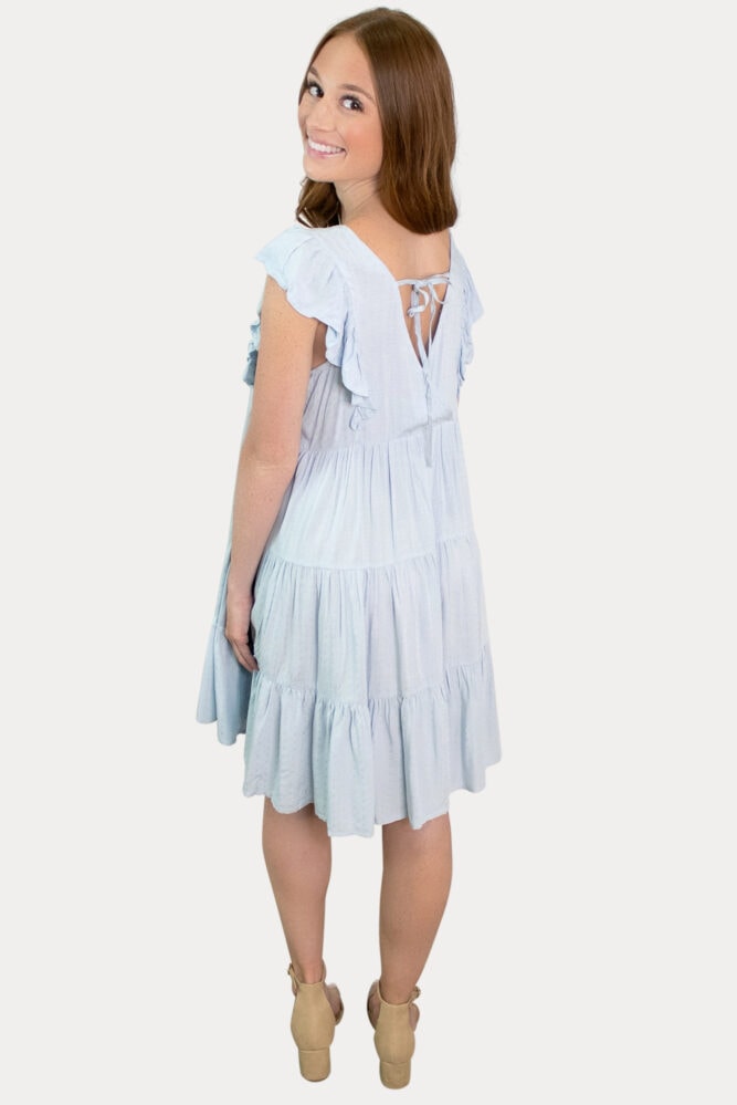blue ruffle maternity dress