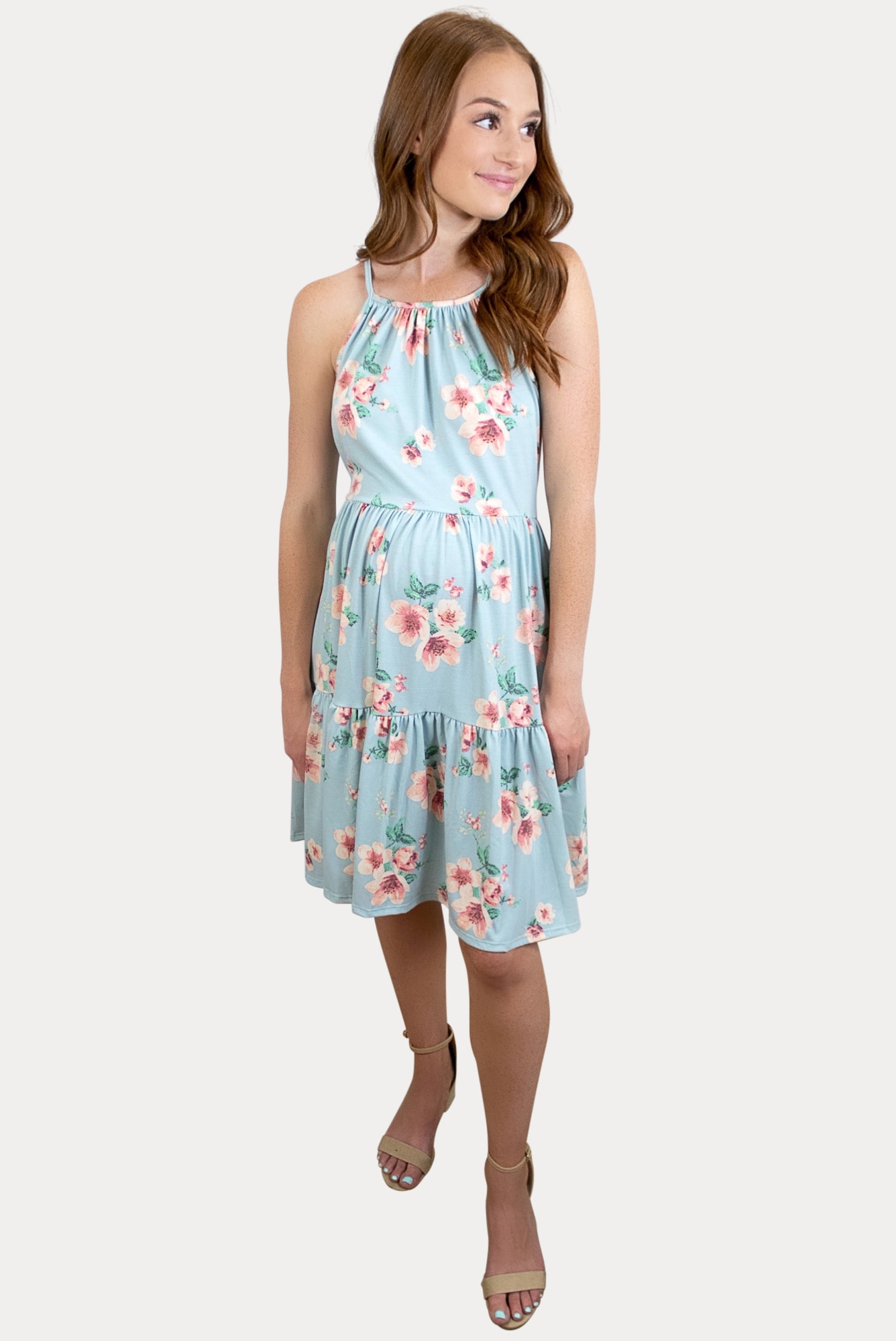 blue floral pregnancy dress