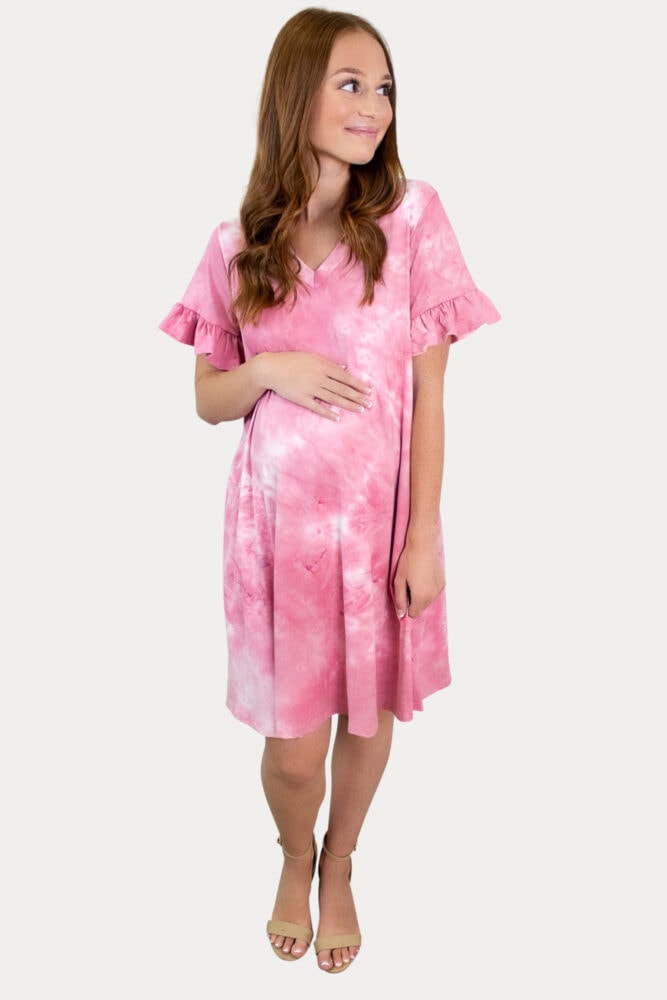 ruffle tie dye maternity dress