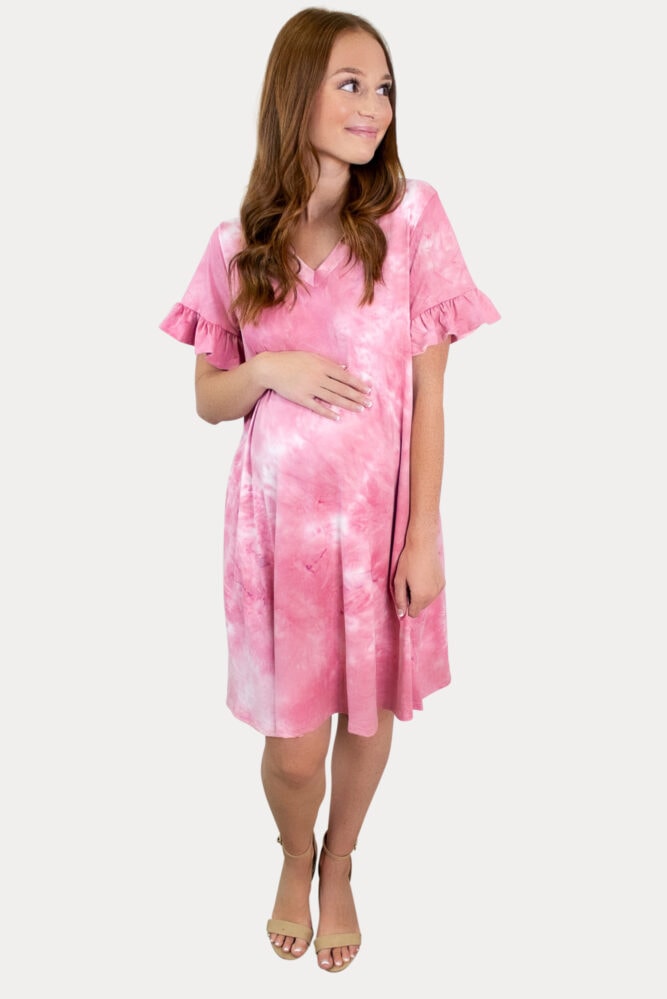 ruffle tie dye maternity dress
