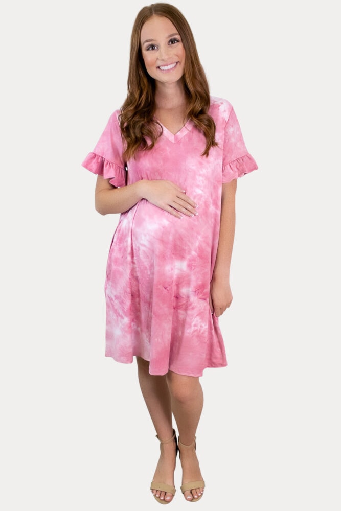 ruffle tie dye maternity dress