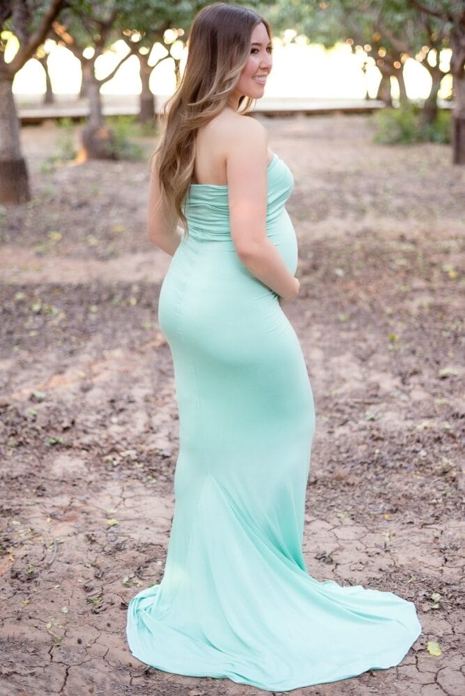 strapless ruched maternity dress