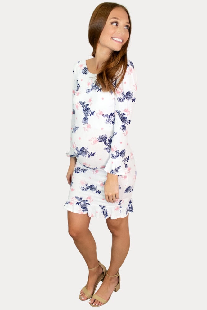 scoop back floral maternity dress