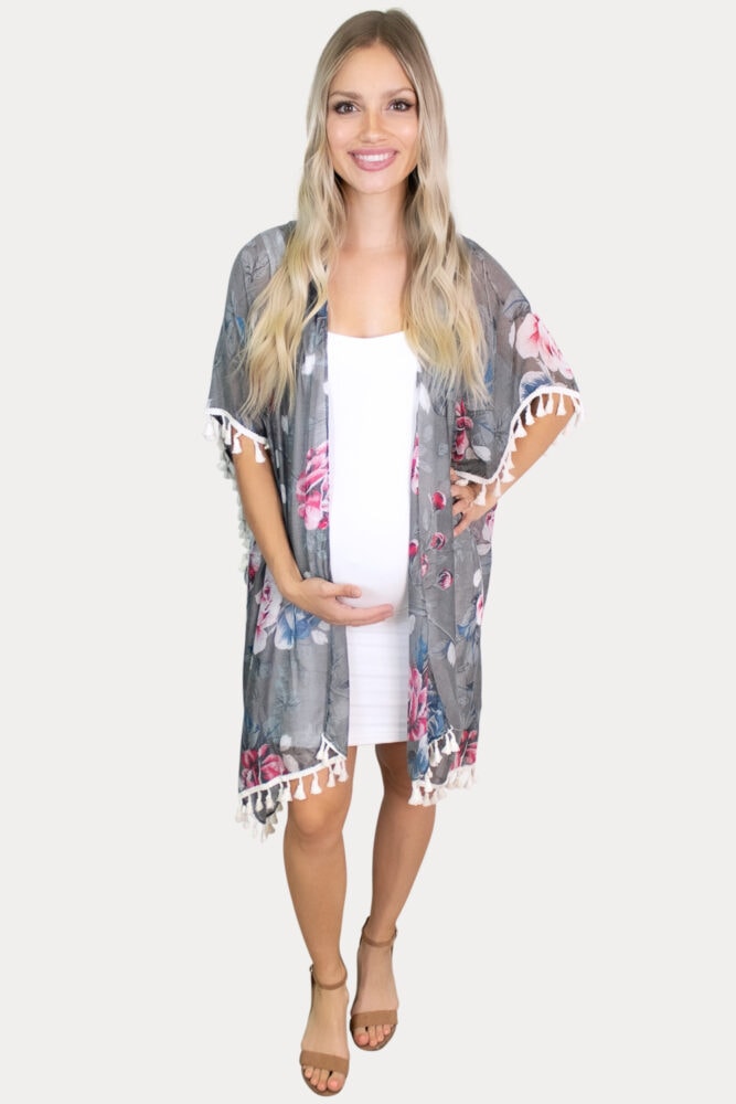 grey floral maternity kimono