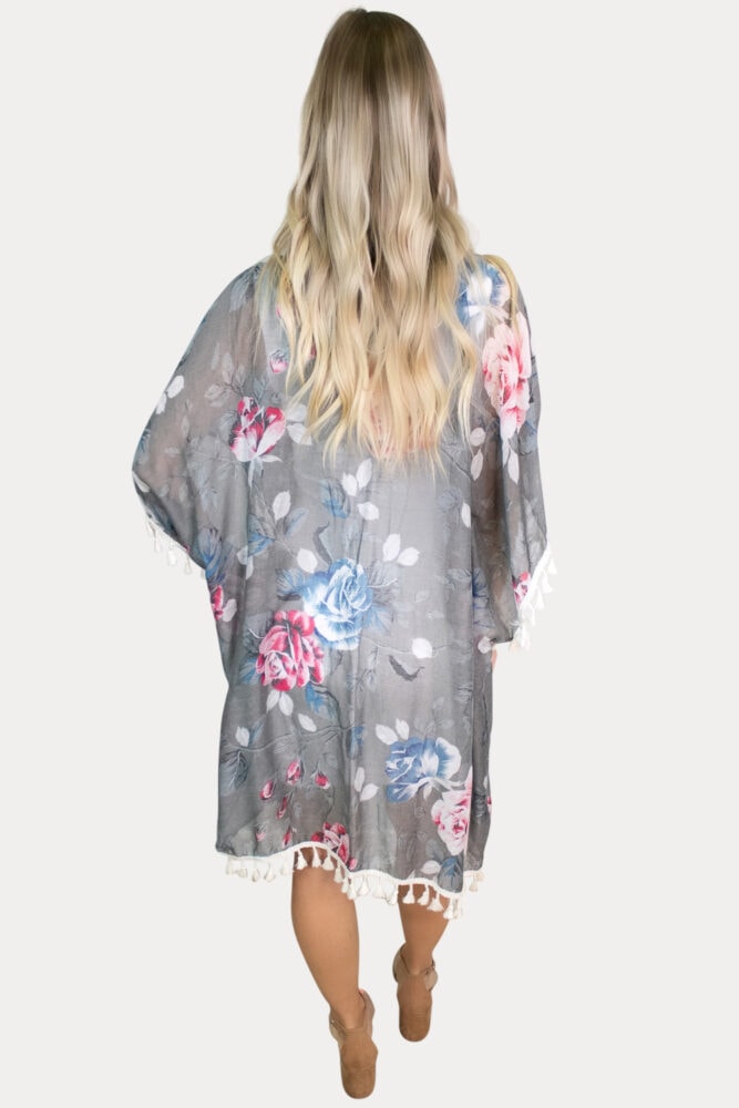 grey floral maternity kimono