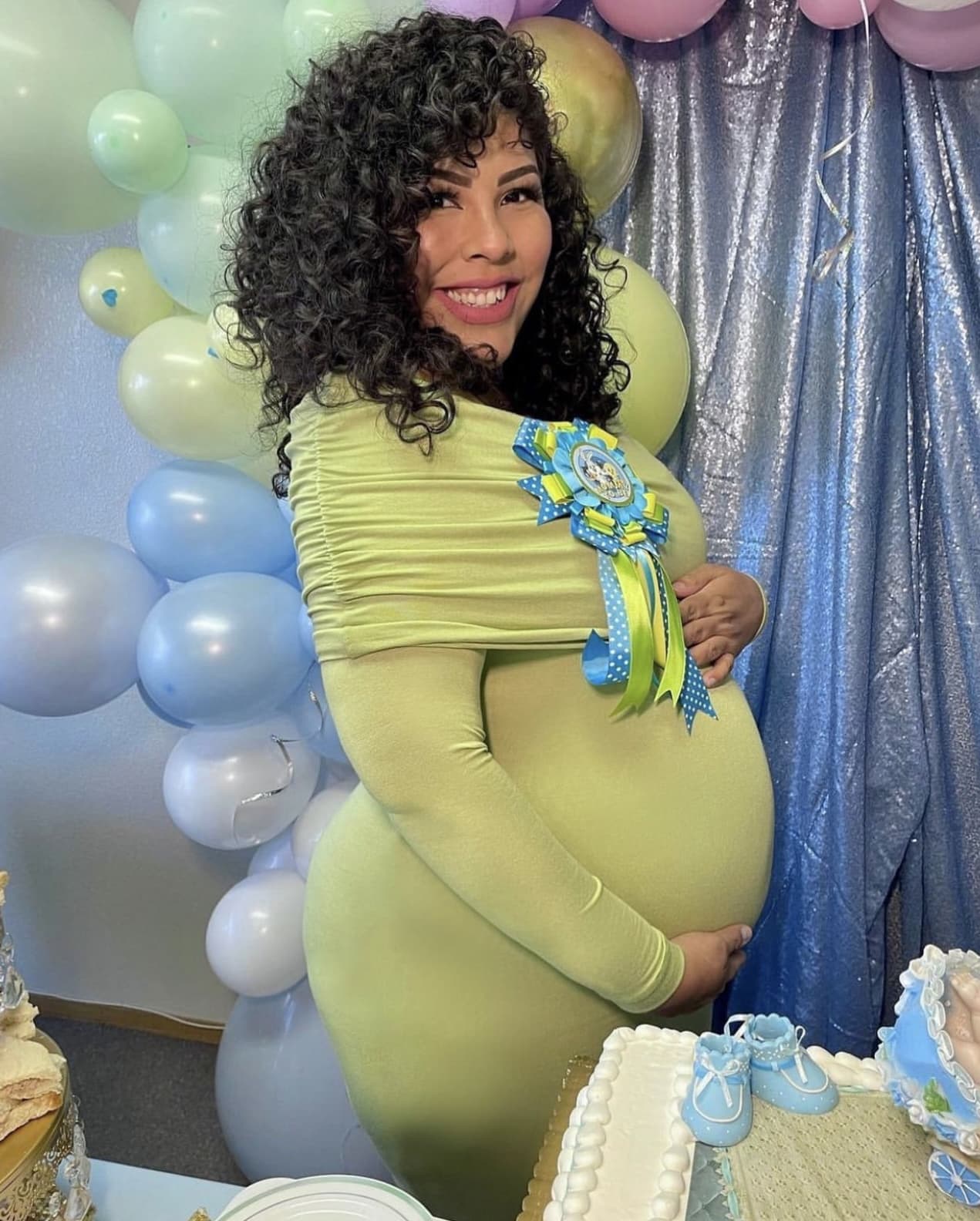 Fold Over Ruched Maternity Dress with Long Sleeves in Green