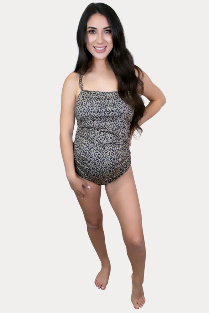 Our leopard pregnancy swimsuit in tan is sure to please!