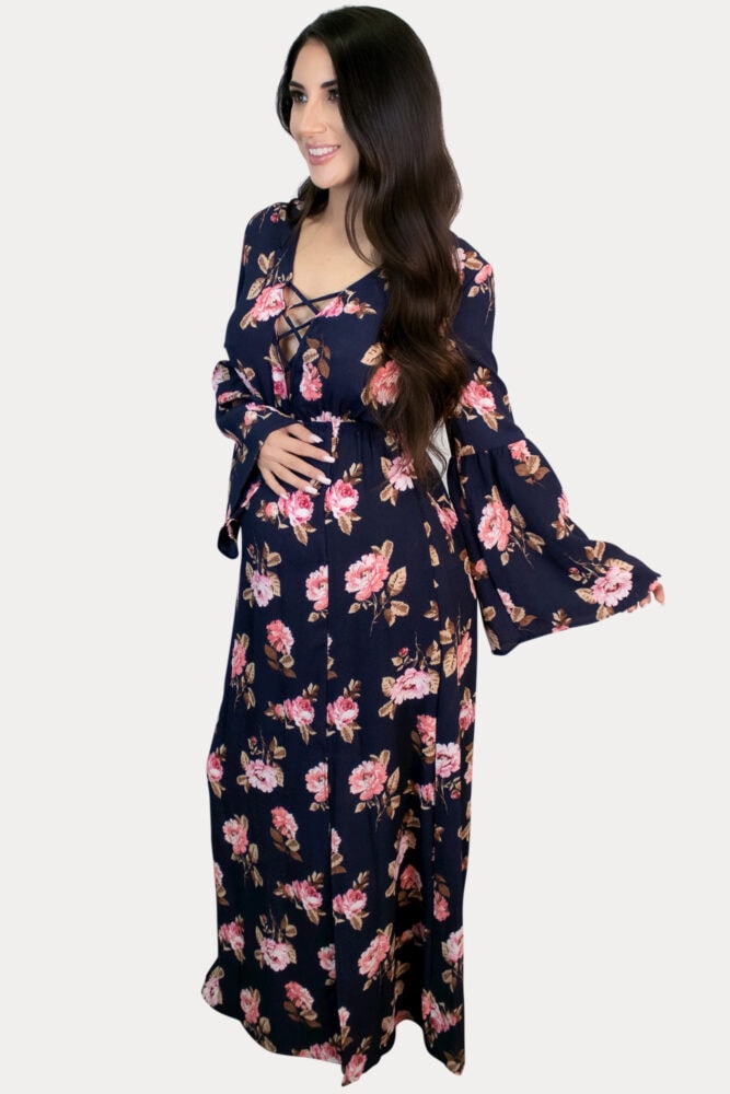 criss-cross floral maternity maxi