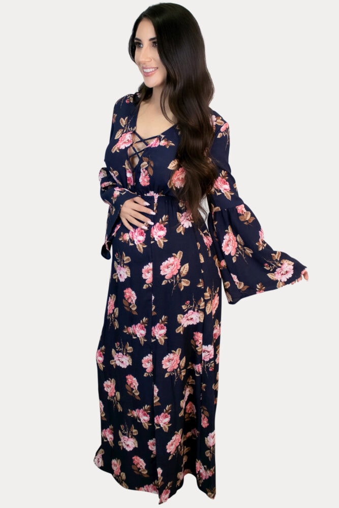 criss-cross floral maternity maxi