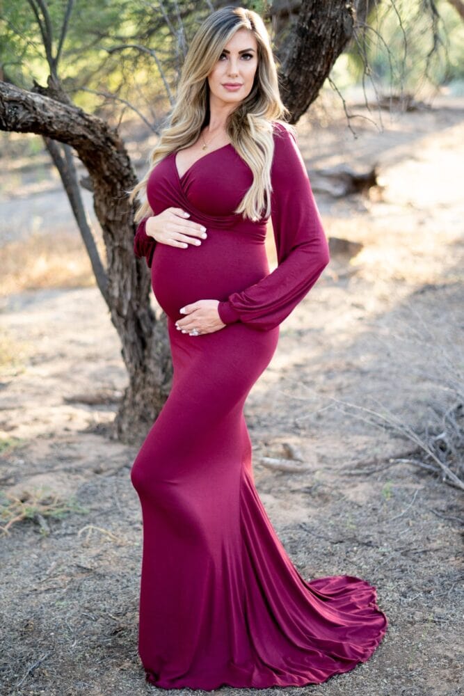 pregnancy gown with mini train