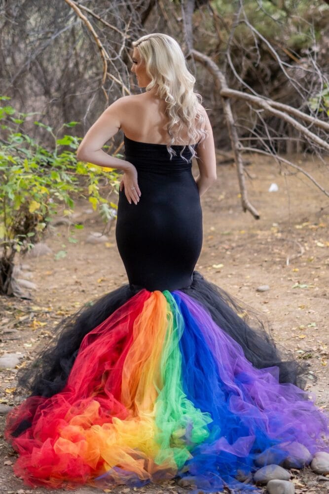 rainbow train tulle gown