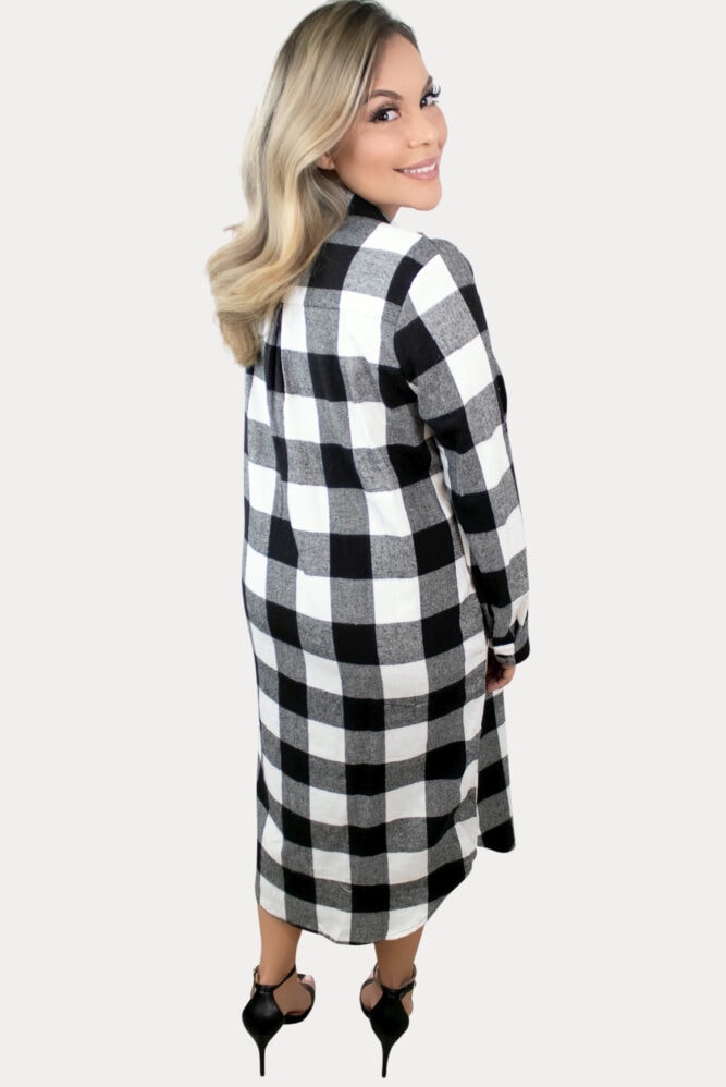 White Convertible Buffalo Plaid Maternity Cardigan