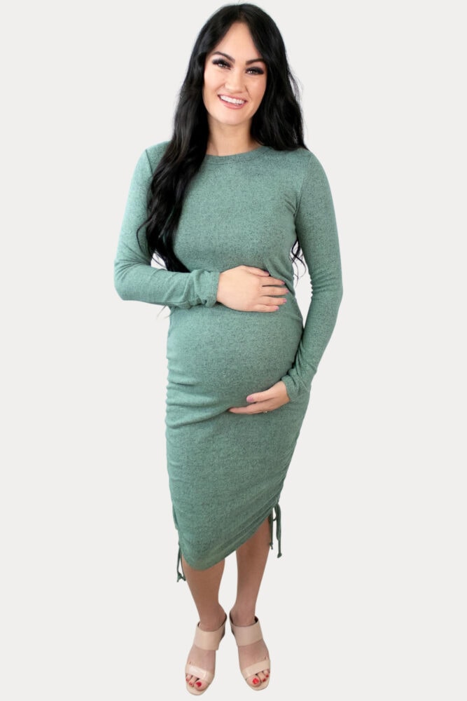 green long-sleeve pregnancy dress