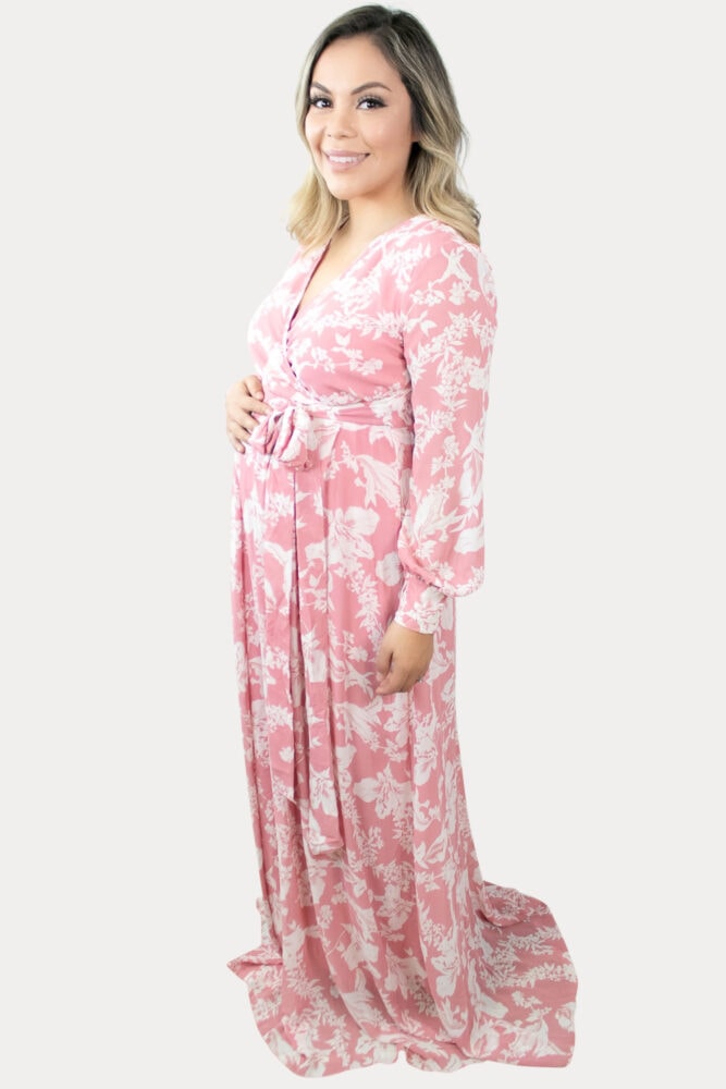 pink floral maternity maxi